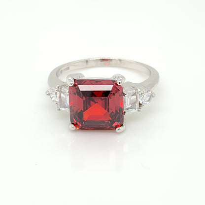 Sterling Silver Square Garnet CZ Ring RSE119