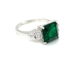 Sterling Silver Square Green CZ Ring RSE120