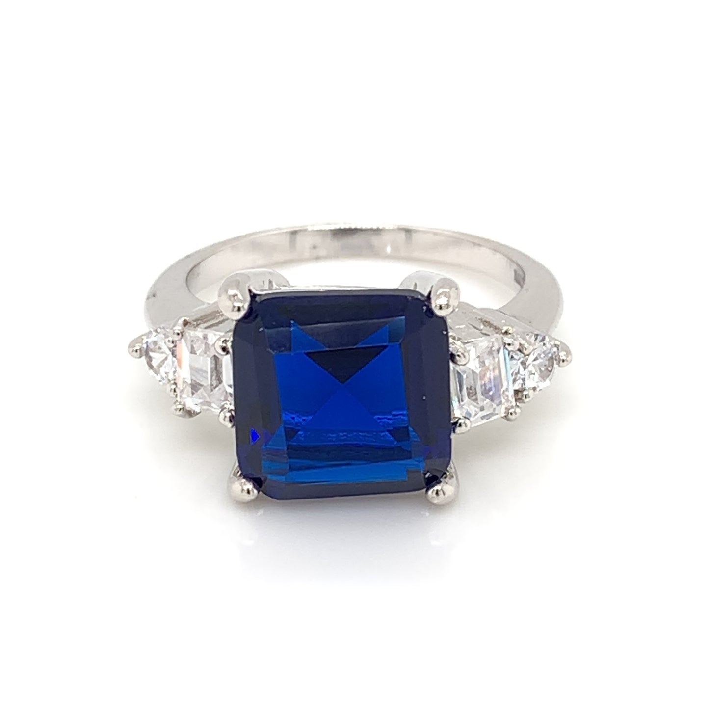 Sterling Silver Square Blue CZ Ring RSE121