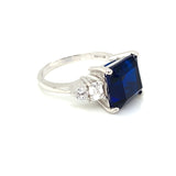 Sterling Silver Square Blue CZ Ring RSE121