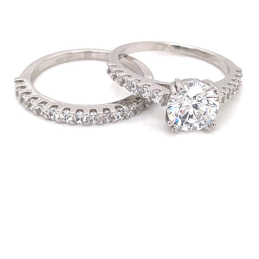 Sterling Silver CZ Bridal Ring Set RSW056