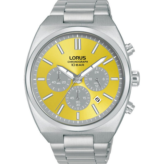 LORUS QUARTZ CHRONOGRAPH GENTS STAINLESS STEEL YELLOW DIAL BRACELET WATCH RT367KX9