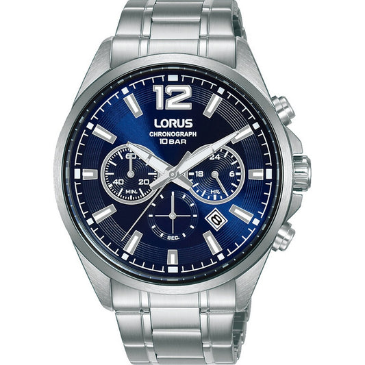 LORUS QZ CHRONOGRAPH GENTS STAINLESS STEEL BLUE DIAL BRACELET WATCH RT383JX9