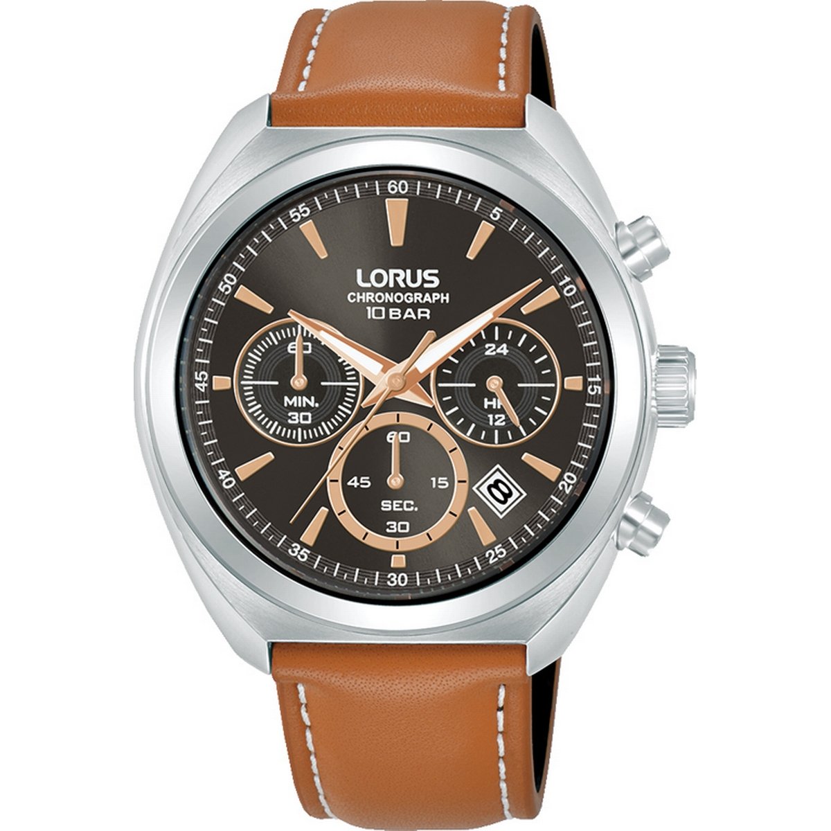 LORUS QUARTZ CHRONOGRAPH GENTS STAINLESS STEEL BROWN DIAL STRAP RT387KX9