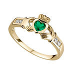 9ct Gold Emerald & Cubic Zirconia Claddagh Ring GR409
