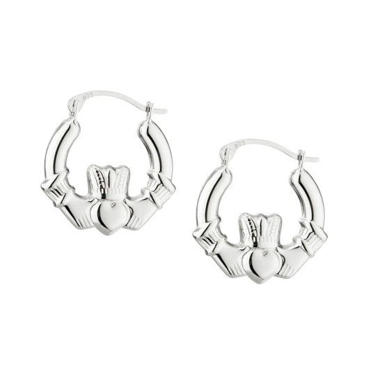 Sterling Silver Claddagh Creole Hoop Earrings Small S3028
