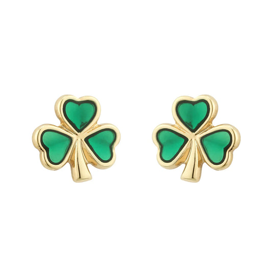 GOLD PLATED ENAMEL SHAMROCK STUD EARRINGS S3110