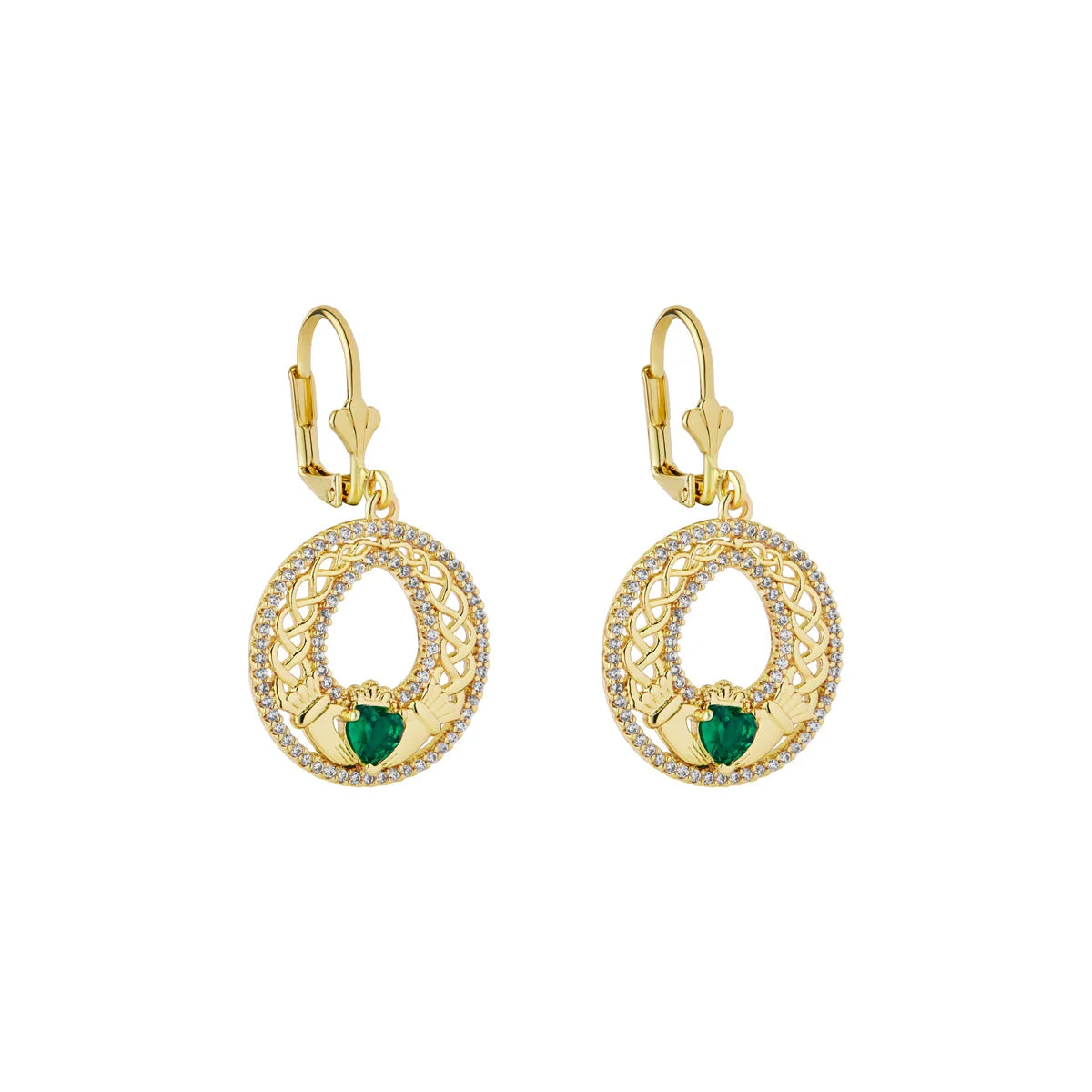 Gold Plated Crystal Ornate Claddagh Drop Earrings S34406
