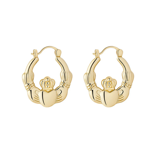 Gold Plated Medium Claddagh Creole Hoop Earrings S34415G