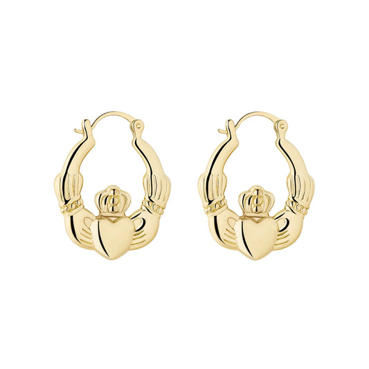 Gold Plated Large Claddagh Creole Hoop Earrings S34416G