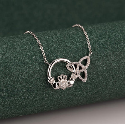Sterling Silver Claddagh CZ Trinity Knot Pendant S46038