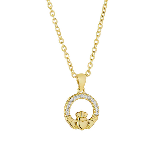 Gold Plated Crystal Claddagh Pendant S47422
