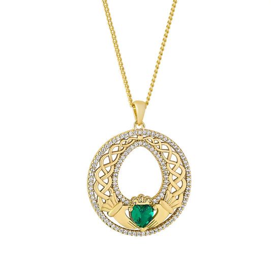 Gold Plated Ornate Crystal Claddagh Pendant S47423