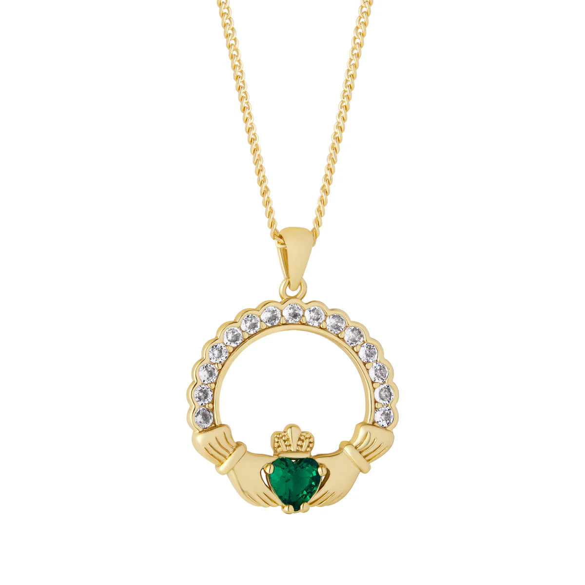 Gold Plated Green Crystal Claddagh Pendant S47425