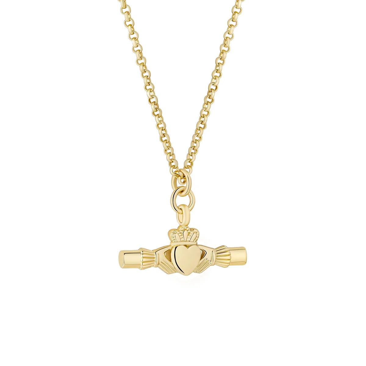 Gold Plated Large Claddagh T-Bar Pendant S47460