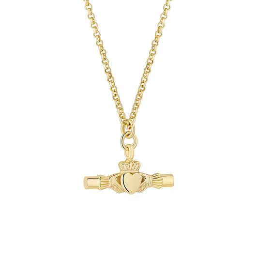 Gold Plated Large Claddagh T-Bar Pendant S47460