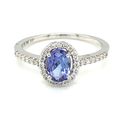 18ct White Gold Tanzanite & Diamond Ring GRX273