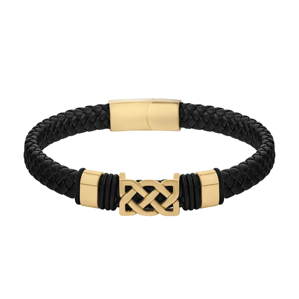 Rhodium Black Leather Celtic Knot Bracelet S50244G