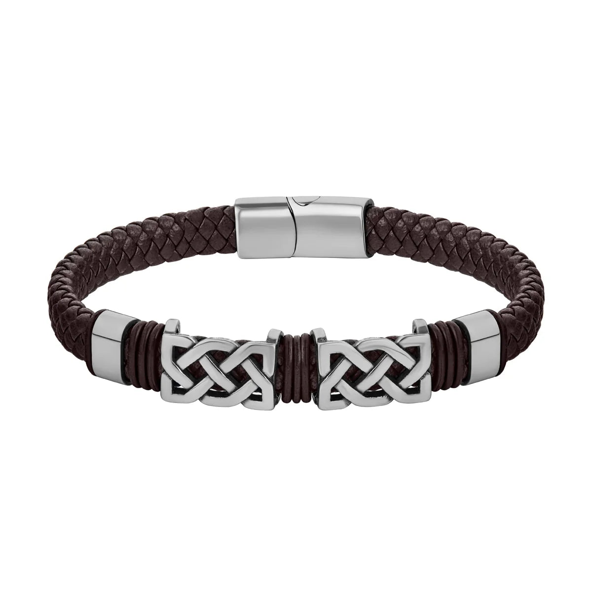 Rhodium Brown Leather Celtic Knot Bracelet S50245B