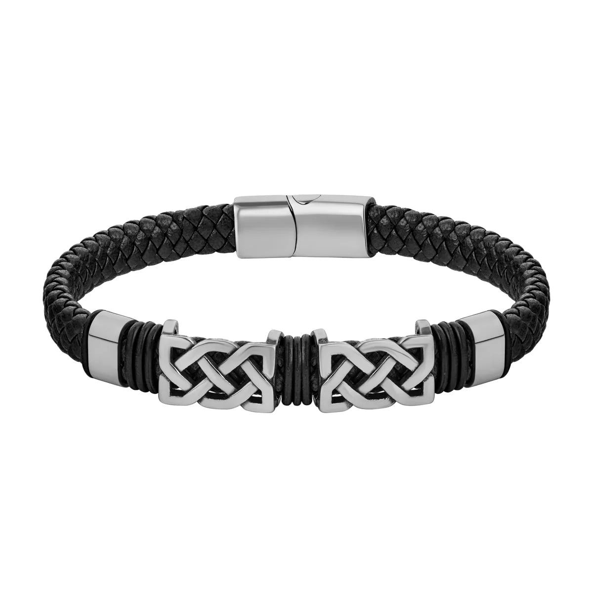 Rhodium Black Leather Celtic Knot Bracelet S50245