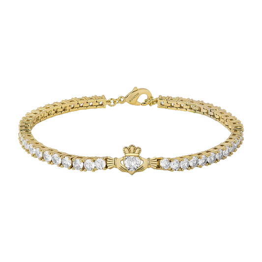 Gold Plated Crystal Claddagh Tennis Bracelet S50251