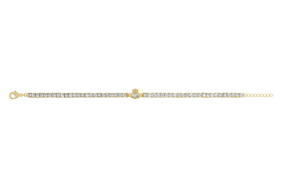 Gold Plated Crystal Claddagh Tennis Bracelet S50251