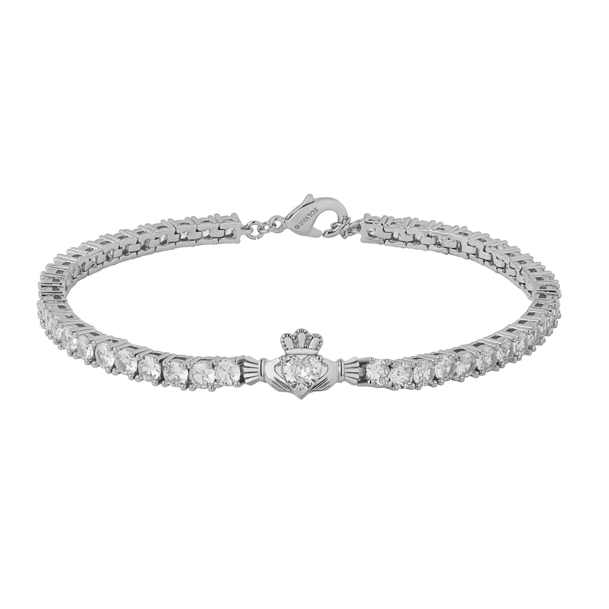 Rhodium Plated Crystal Claddagh Tennis Bracelet S50252