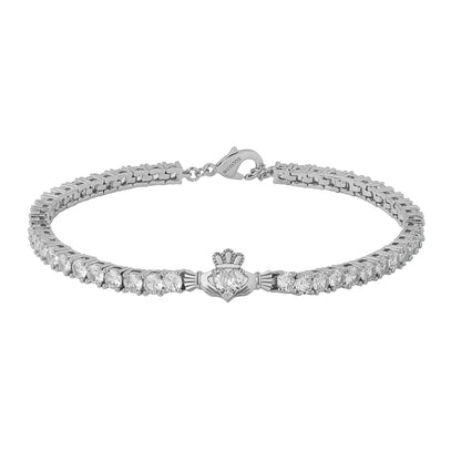 Rhodium Plated Crystal Claddagh Tennis Bracelet S50252