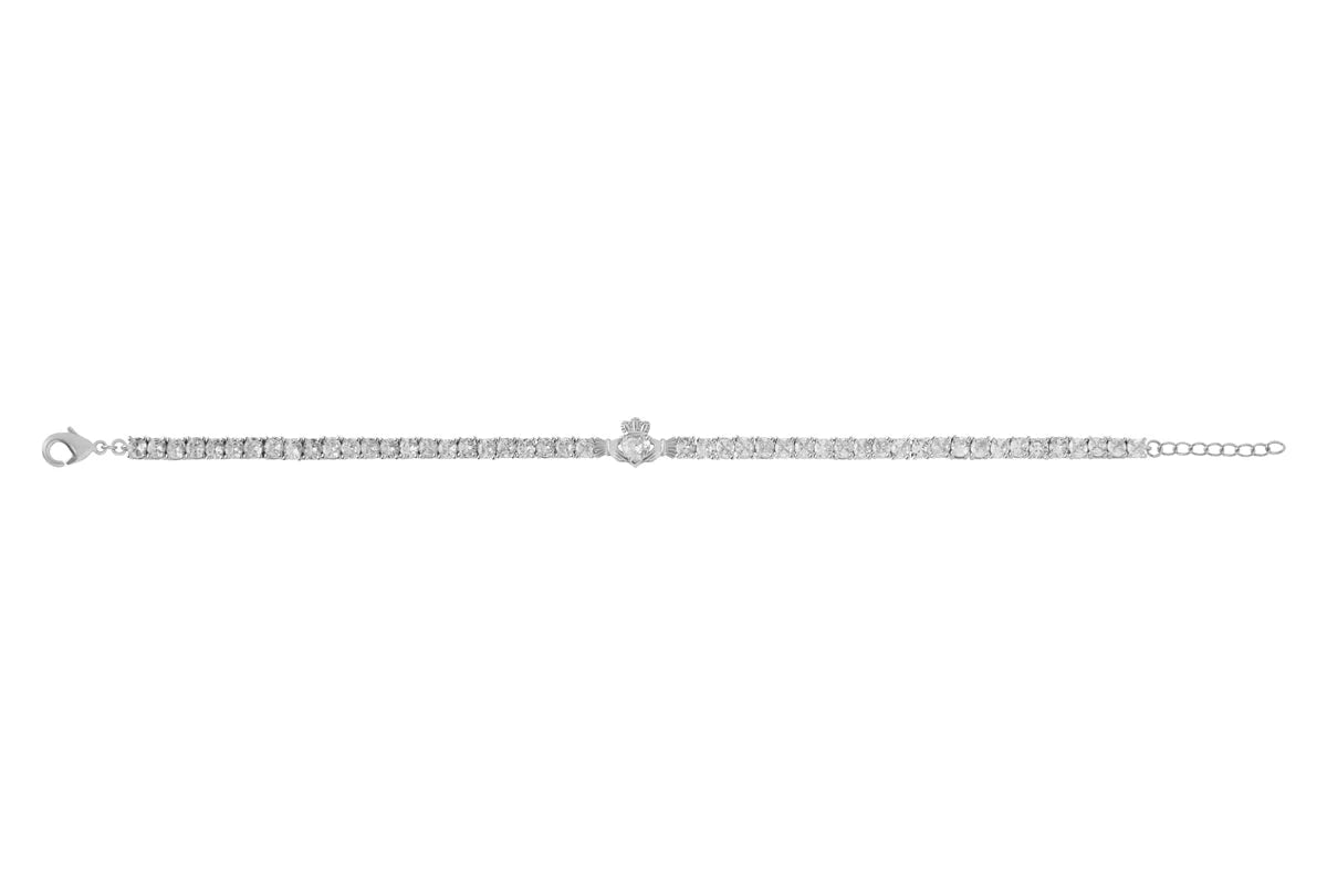 Rhodium Plated Crystal Claddagh Tennis Bracelet S50252
