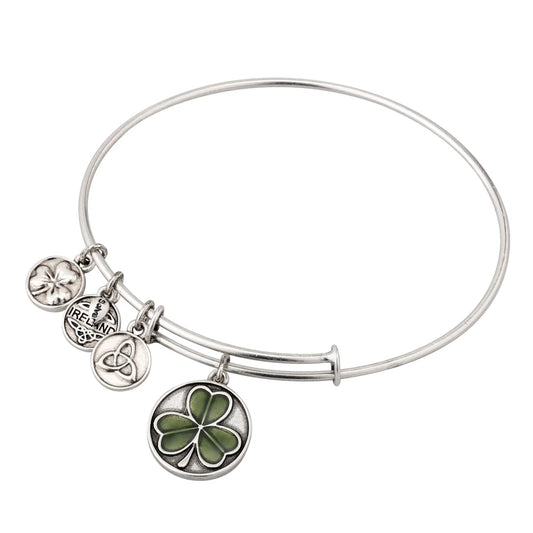 SILVER TONE ENAMEL SHAMROCK BANGLE S5788S