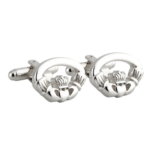 Rhodium Plated Oval Claddagh Cufflinks S6451