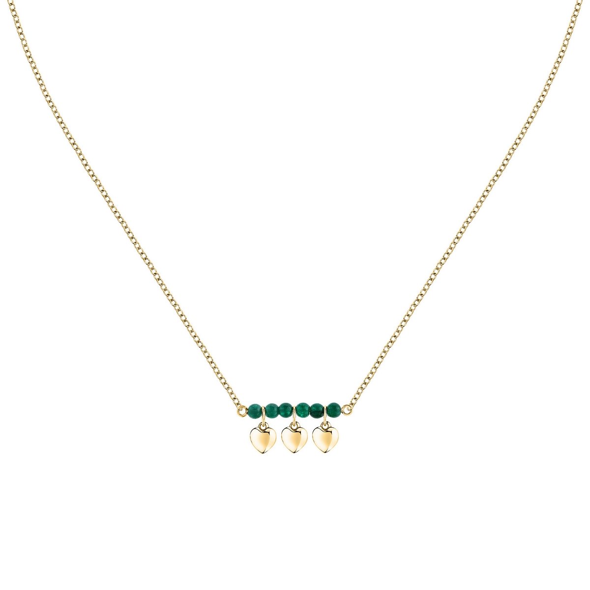 MORELLATO GOLD PLATED TALISMANI NECKLACE GREEN AGATE HEARTS SAIX14