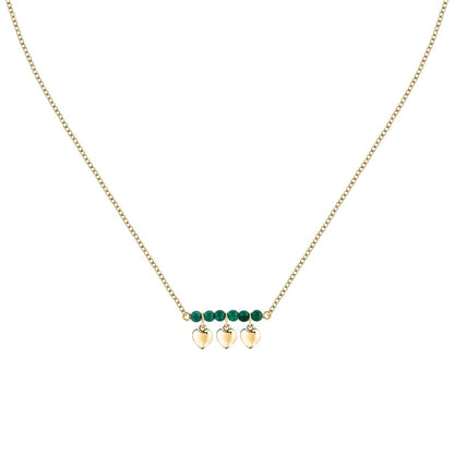MORELLATO GOLD PLATED TALISMANI NECKLACE GREEN AGATE HEARTS SAIX14