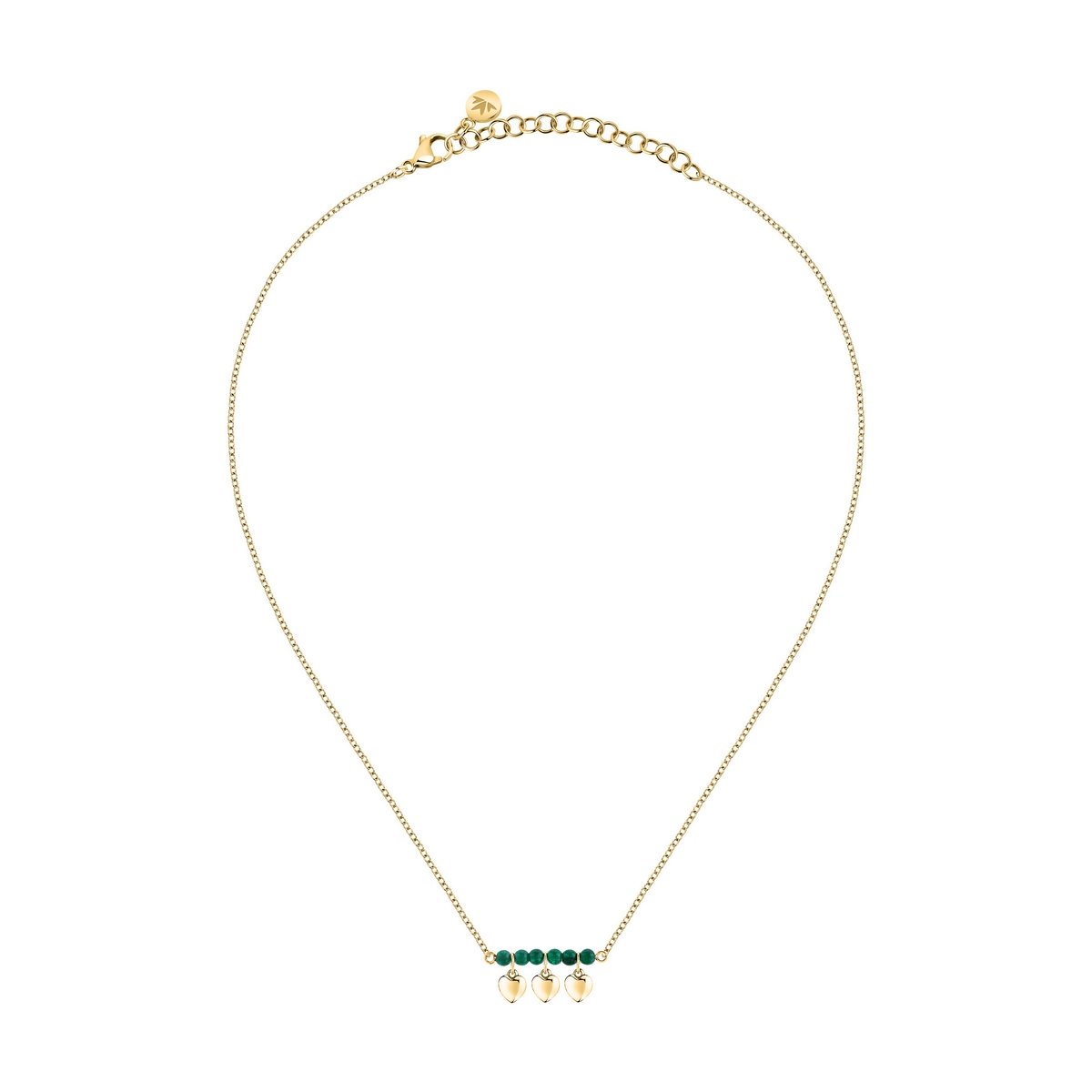 MORELLATO GOLD PLATED TALISMANI NECKLACE GREEN AGATE HEARTS SAIX14