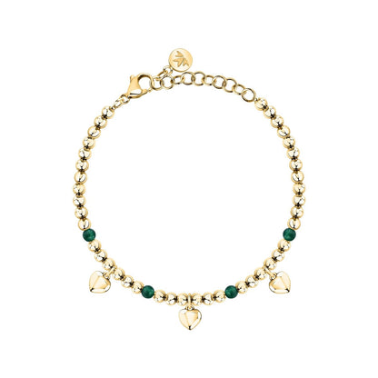 MORELLATO GOLD PLATED TALISMANI BRACELET GREEN AGATE HEARTS SAIX15