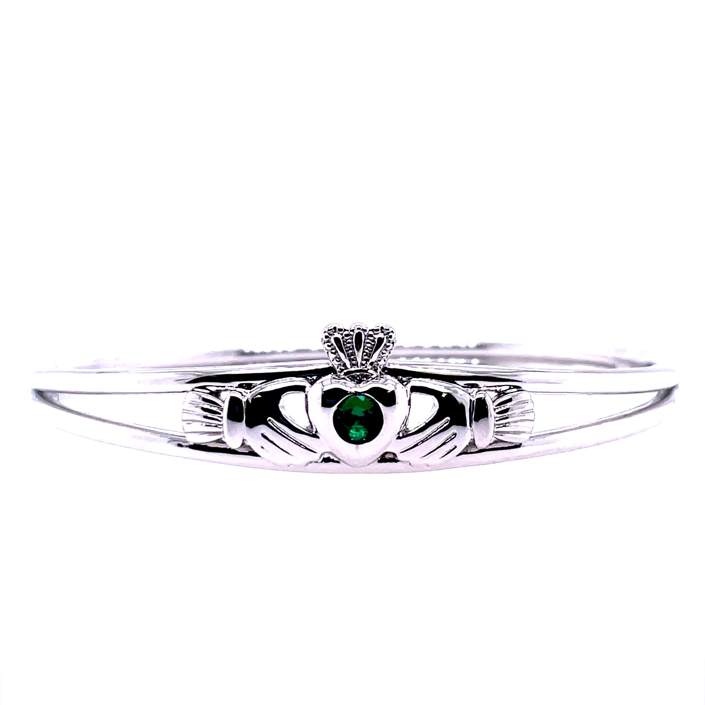 Silver Claddagh Green CZ Bangle SB023/AG