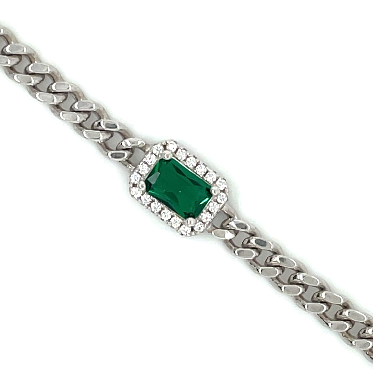 Sterling Silver Vintage Style Emerald CZ Bracelet SB8786/E