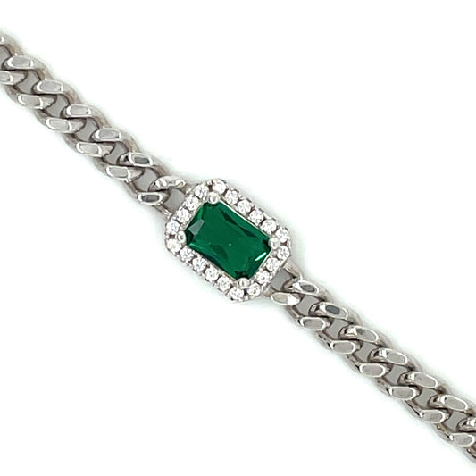 Sterling Silver Vintage Style Emerald CZ Bracelet SB8786/E