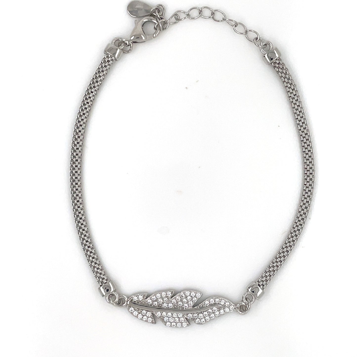 Sterling Silver CZ Feather Mesh Bracelet SB8794