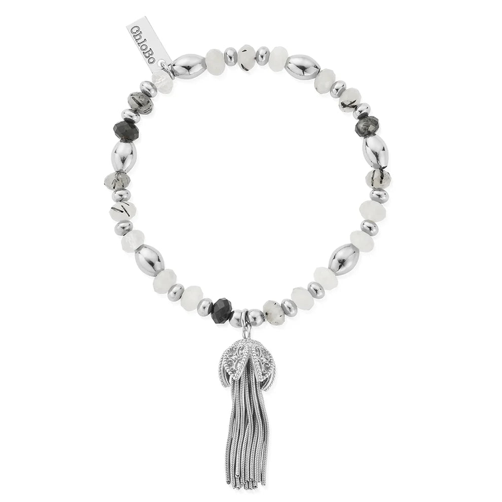 ChloBo Power Within Tassel of Joy Black Rutilated Quartz Bracelet Silver