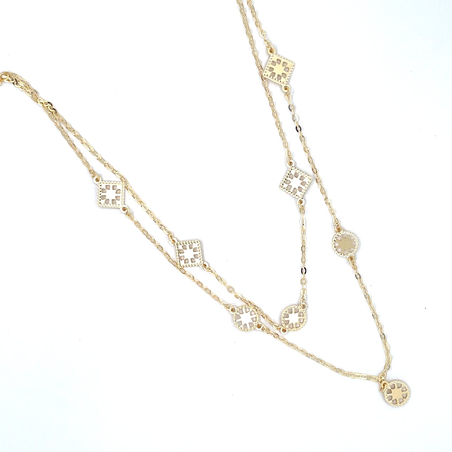 9ct Gold Layered Filigree Square & Circles Necklet GP737