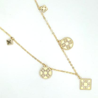 9ct Gold Filigree Square & Circles Necklet GP738