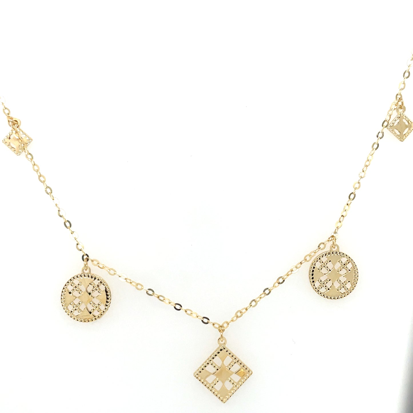 9ct Gold Filigree Square & Circles Necklet GP738