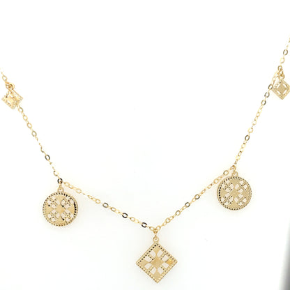 9ct Gold Filigree Square & Circles Necklet GP738