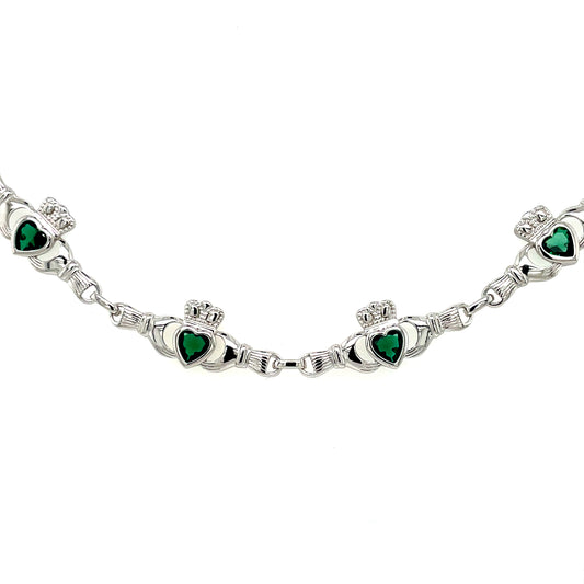Sterling Silver Claddagh Green CZ Bracelet SCBR17GR