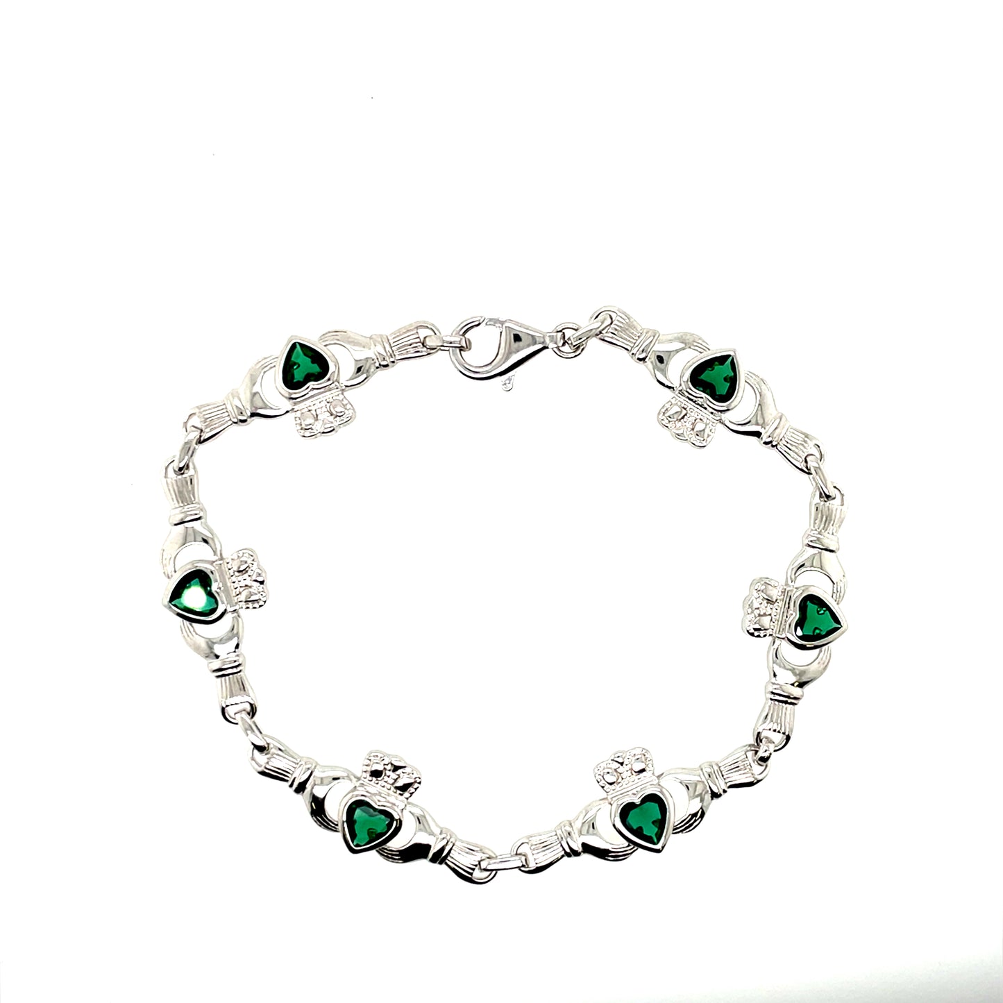 Sterling Silver Claddagh Green CZ Bracelet SCBR17GR