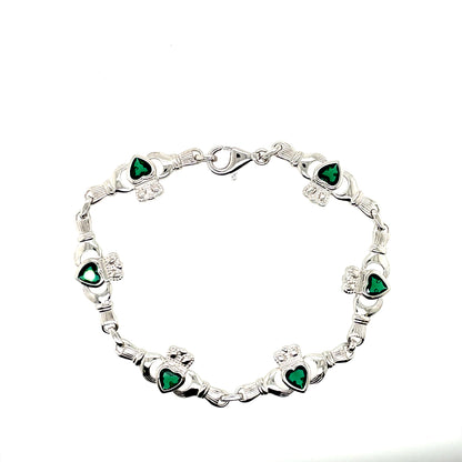 Sterling Silver Claddagh Green CZ Bracelet SCBR17GR