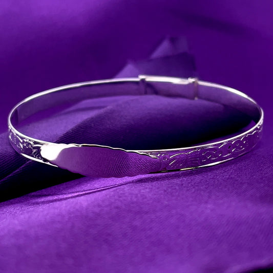 Sterling Silver Celtic Engravable Expanding Bangle Adult SCNB104