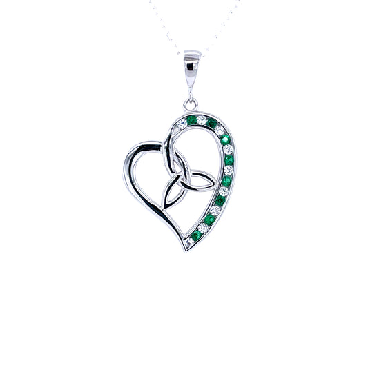 Sterling Silver Green CZ Trinity Heart Pendant SCP132