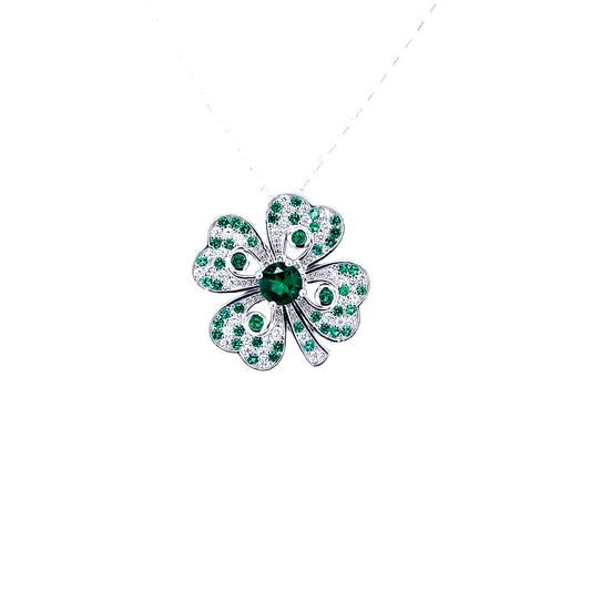 Sterling Silver Green CZ Clover Pendant SCP217